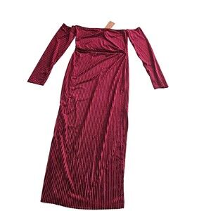 NWT Shein Women's Red Long Sleeve Off The Shoulder Long Striped Dress Size Large